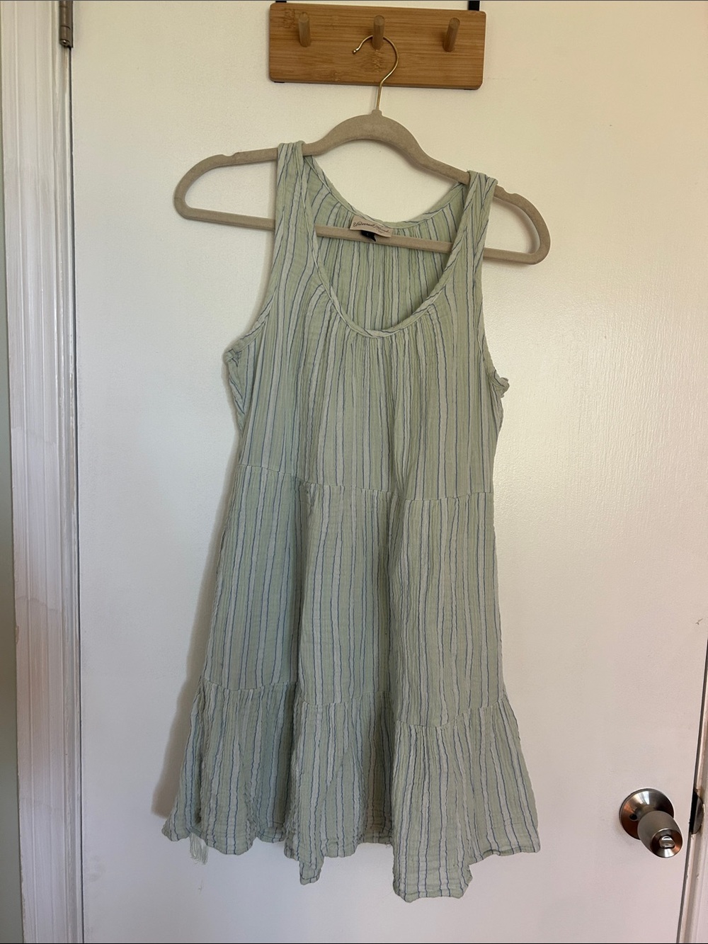 Women’s Sleeveless Mint Green Striped Tiered Dress